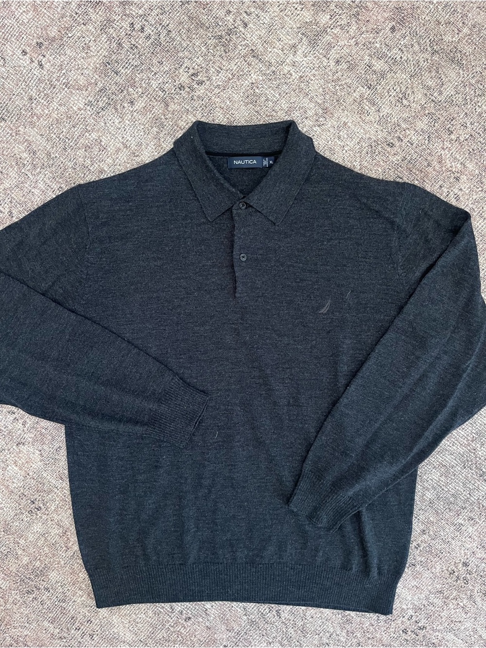 Nautica Merino Wool Charcoal Gray Long-Sleeve Polo Sweater XL